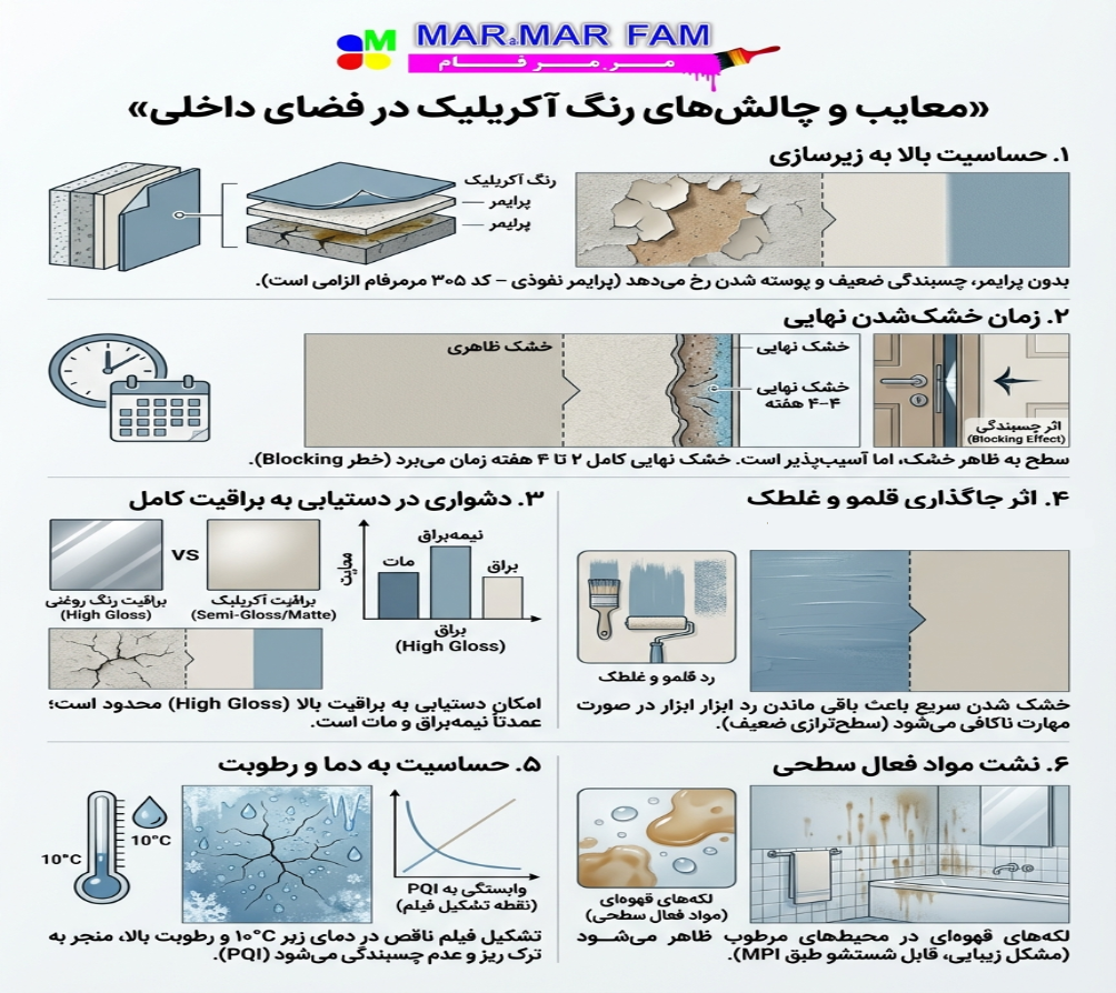 معایب و چالش‌های رنگ آکریلیک در فضای داخلی